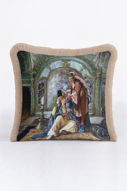 Palace Splendor Fringed Pillowcase - Ottoman Palace Rustic Beige Gold Color Tassel Throw Pillow Cover