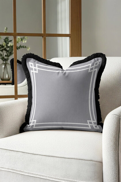 Avant-Garde Geometric Stylish Fringed Pillowcase - Modern Grey Black Luxury Tufted Throw Pillow Cover