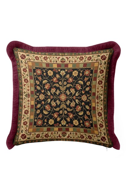 Palace Splendor Fringed Pillowcase - Classic Bohemian Black Gold Color Tassel Throw Pillow Cover