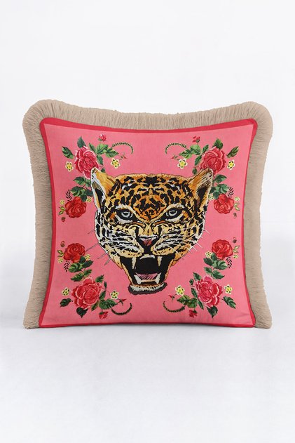 Luxury Leopard Print Fringe Pillowcase - Floral Bohemian Pink Gold Color Tassel Throw Pillow Cover
