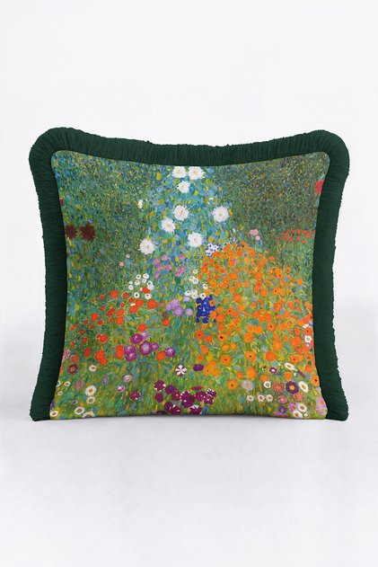 Artistic Flower Garden Luxury Fringed Pillowcase-Colorful Spring Green Bohemian Tassels Throw Pillow Cover
