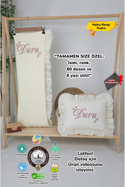 Müslin Yeni Doğan 4Katlı Organik %100Pamuk Kişiye Özgü Nakışlı Hastane Çıkış Seti (Papatya Model-5)