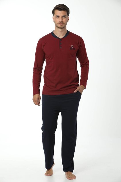 Modella Life Men's Long Sleeve Collar Buttoned and Pocketed Pajama Set 2388