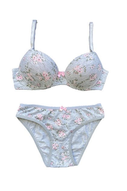 Γυναικείο Σετ σουτιέν σε γκρι Floral Push-up