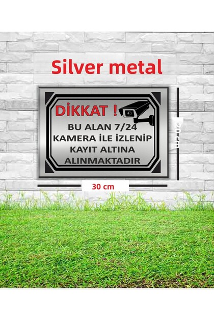 Metal. This Area Is Monitored 24/7 with a Camera and Recorded. Dimensions: 20X30 Cm.