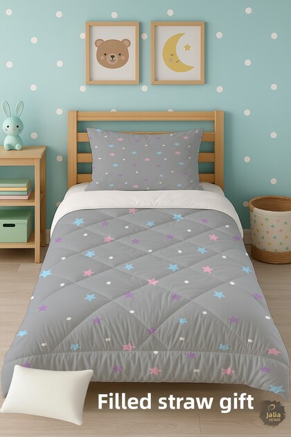 Colorful Stars Patterned Single Children's Quilt Sleeping Set Tlag-244