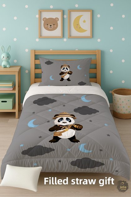 Star Panda Patterned Single Children's Quilt Sleeping Set Tlag-129
