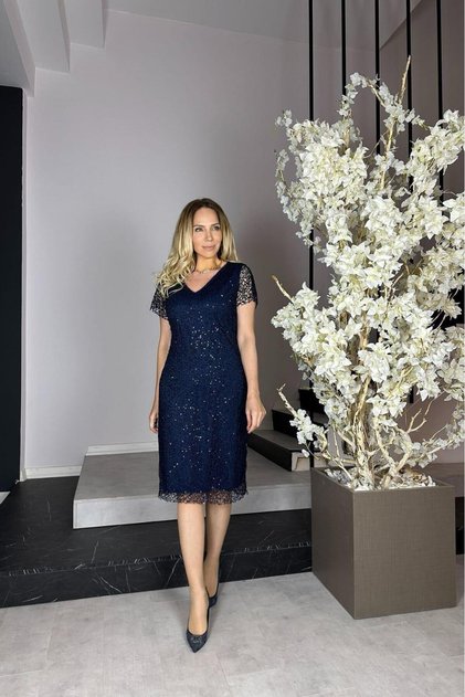 Rochie din dantelă cu paiete, bleumarin, Tatiana