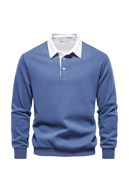 Ghassy Co. Erkek Retro Renk Bloklu Pamuklu Gömlek Yaka Sweatshirt