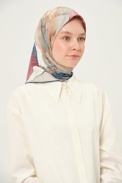 Desenli Rayon Eşarp Kayma Yapmayan 90x90 Cm Çivit