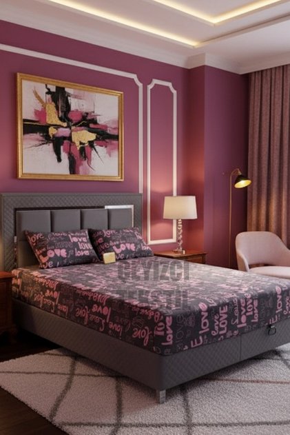 Double Fitted Sheet Set + 2 Pillowcases 160X200Cm Love Pattern