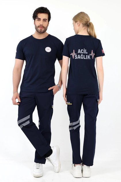 Emergency Health Round Neck Combed Cotton Short Sleeve Tshirt - Navy Blue