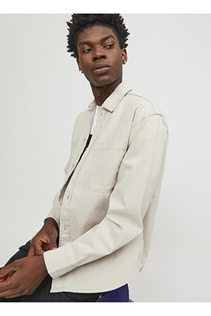 Jack & Jones Relaxed Krem Erkek Gömlek JCOCOLLECTIVE ZAC OVERSHIRT