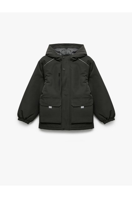 Long Sleeve Zippered Hooded Puffer Jacket with Pocket