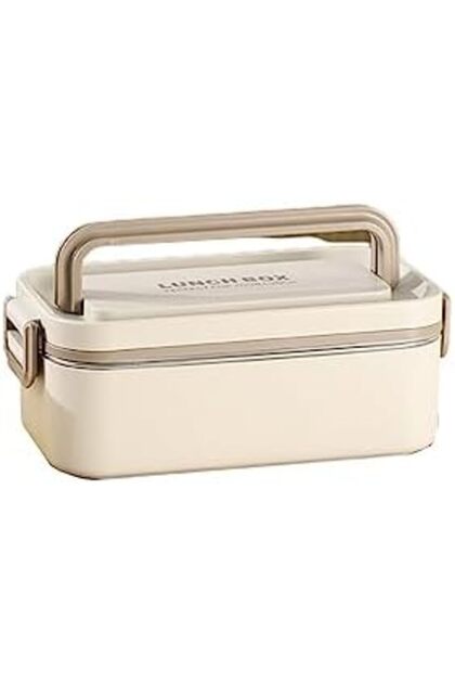 304 Stainless Steel Lunch Box Double Compartment Office Workers, Students Beige Single Layer