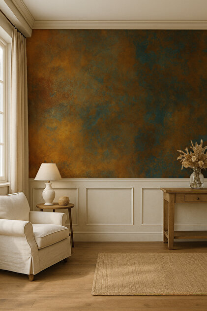 Artistic Patina Wallpaper Amber Indigo |   Self Adhesive & Textured Paper