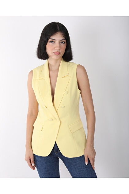 Women's Yellow Button Detailed Blazer Vest