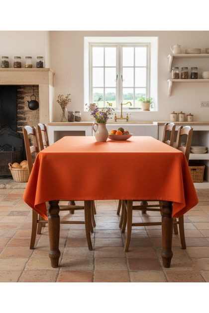 Orange Velvet Textured Dartless Table Cloth (Kd)