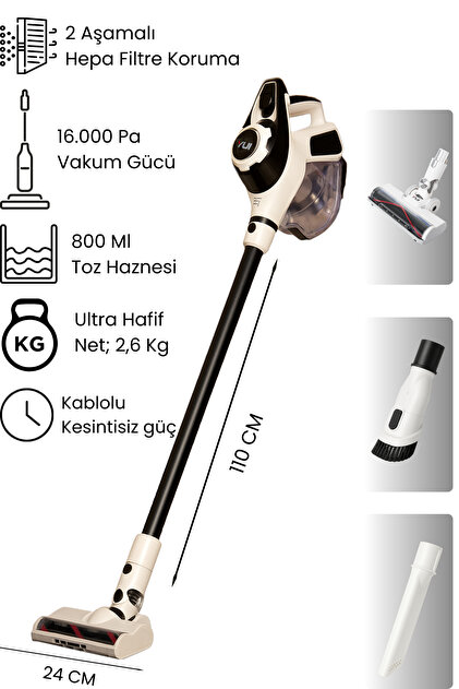 Yui Ks16 2'si 1 Arada Ac Motor Toz Torbasız Hepa Filtreli Kablolu