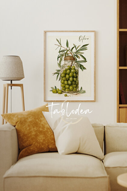 tablodea Zeytin Temalı Vintage Mutfak Dekoru Çerçeveli Poster
