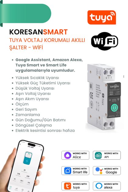 Tuya Voltaj Korumalı 63A Akıllı Şalter akıllı sigorta – Wifi