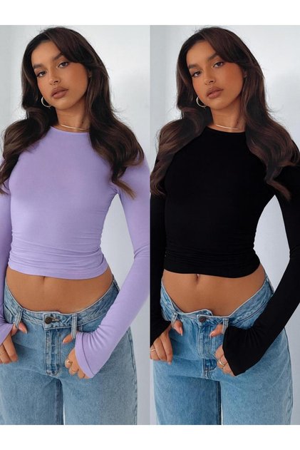 2Li̇ Adet Basic Long Sleeve Lycra Bodysuit with Crew Neck