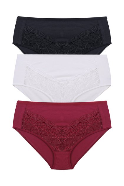 Women's 3-Piece Wide-Brimmed Lace Cotton Ribbed Panties