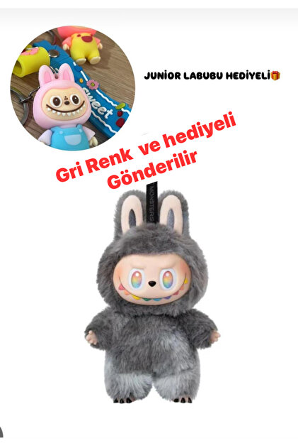 labubu sepeti 2'li Labubu ( Gri Renk labubu +SÜRPRİZ Anahtarlık