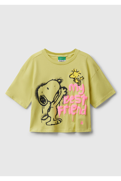 Girl's mustard front printed jersey boxy t-shirt