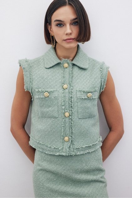Silvery Tweed Vest - Mint