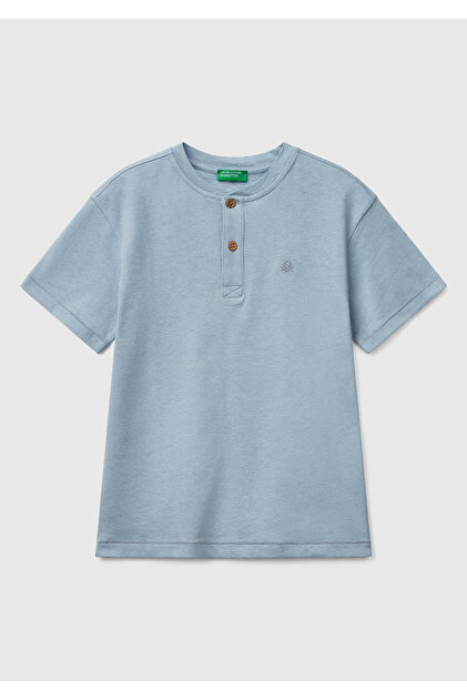 Erkek Çocuk Mavi Logo İşlemeli Hakim Yaka T-Shirt