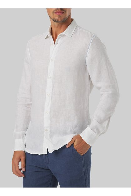 Mr. Mood Standart Düğmeli Yaka Beyaz Erkek Gömlek Mr Linen Shirt