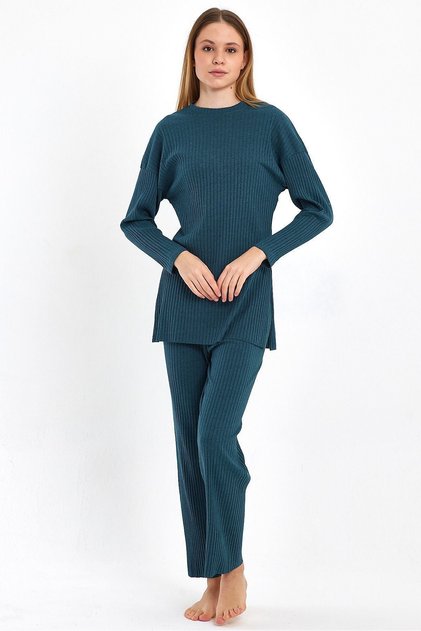 Women's Petrol Women's Ribbed Report & Sweatpants, Casual Home Wear Pajamas Set