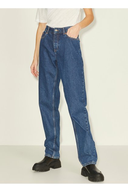 High Waist Mom Fit Navy Blue Women's Trousers12203720