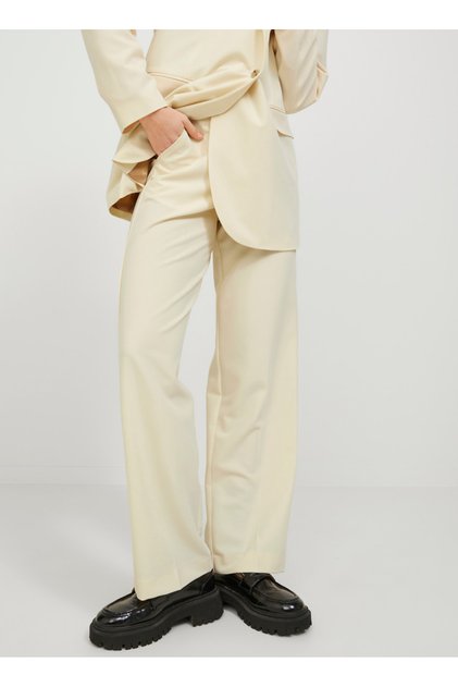 High Waist Comfortable Cream Women's Trousers12200674