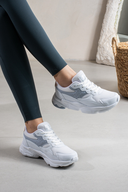 White Powder Women's Lace-Up Sports Shoes Sneaker 168Nav
