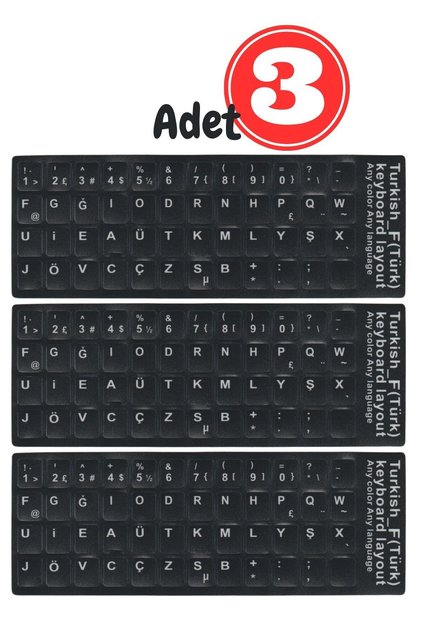 MF01 F Klavye Sticker 3 Adet-Laptop PC Uyumlu-Silinmez Yapışkanlı Türkçe F Klavye Etiketi