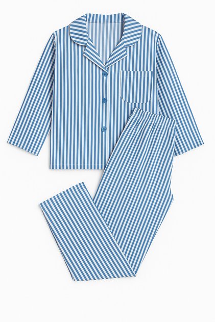 Boy's Front Buttoned Striped Blue Gaffur Pajama Set