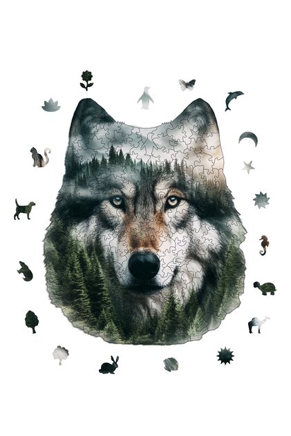 Wooden Puzzle - Grey Wolf - 200 Pieces, 24x29 cm