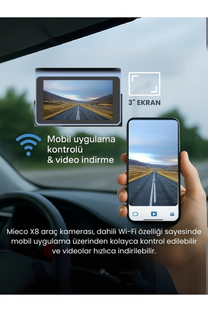 Mieco X8 Wifi /4K UHD/ 170° Ultra Geniş Açı/ ADAS/ Ön + Arka Araç