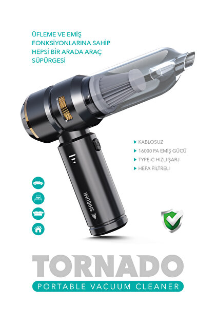 SHIBUMI Tornado 100W Şarjlı Kablosuz Araç İçi Süpürge Gerçek