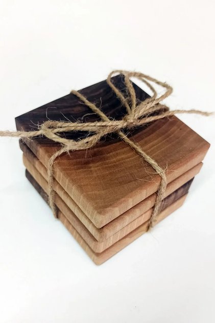 Wooden Square Coasters Set of 4 - Walnut Wood