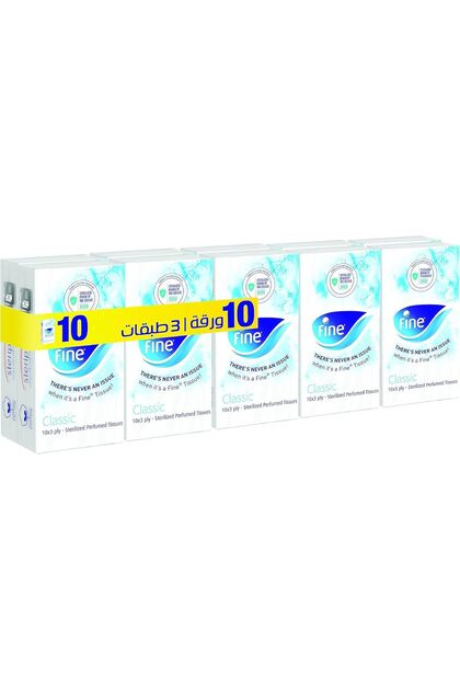 Pocket Facial Tissue, 10 packs of 10 sheets x 3 Ply