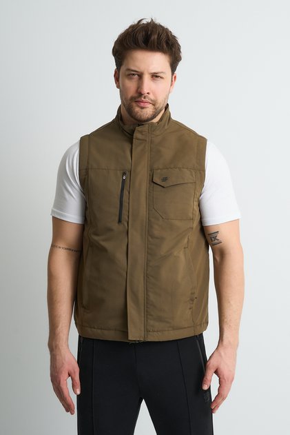 Premium Outdoor Men's Vest Multi-Pocket Print Detailed Light Khaki