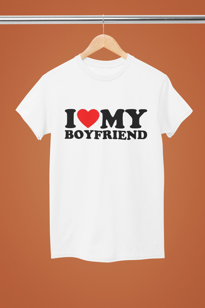 Crew Neck Cotton Short Sleeve I Love My Boyfriend Printed T-Shirt