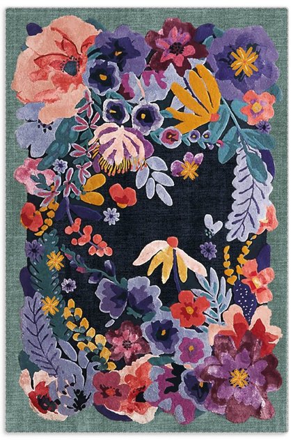Cashmere Texture Soft Non-Slip Cotton Base Living Room Hall Kitchen Hallway Navy Green Floral Carpet