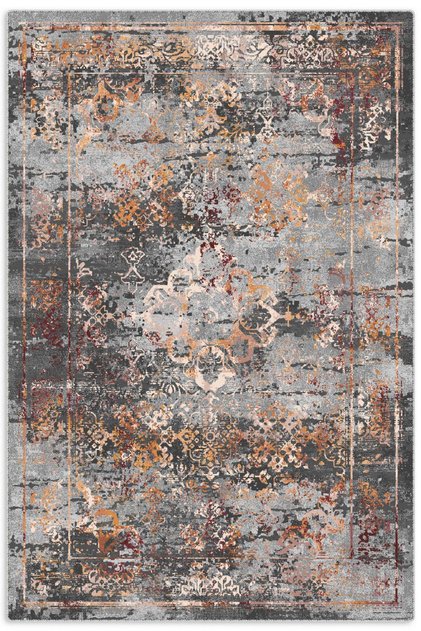 Vintage Şönil Halı Kilim Yolluk – Yıkanabilir, Kaymaz Tabanlı, Kendinden Saçaklı, Gri & Turuncu
