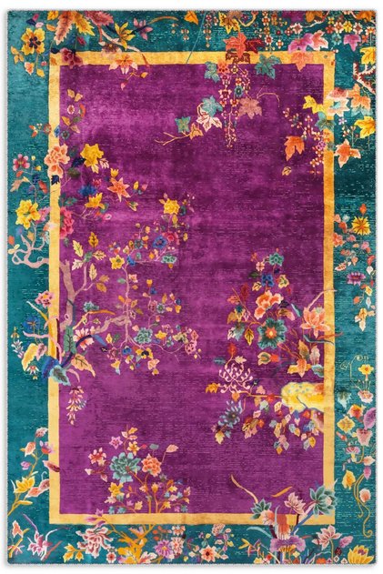 Cashmere Texture Soft Non-Slip Cotton Base Living Room Hall Kitchen Hallway Floral Purple Green Carpet