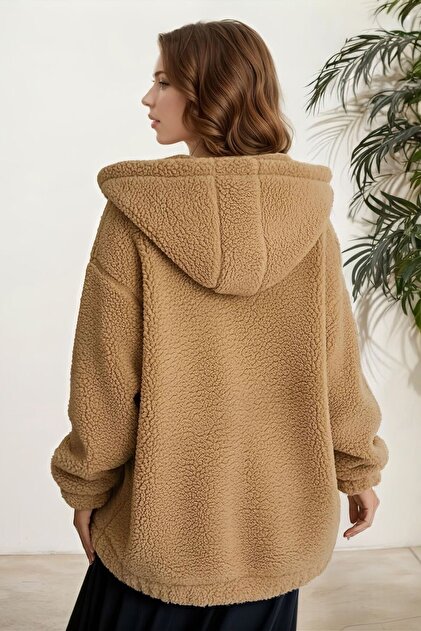 hiramir Peluş Kuzu Kıvırcık Torba Cepli Kolej Mont Camel KS2526