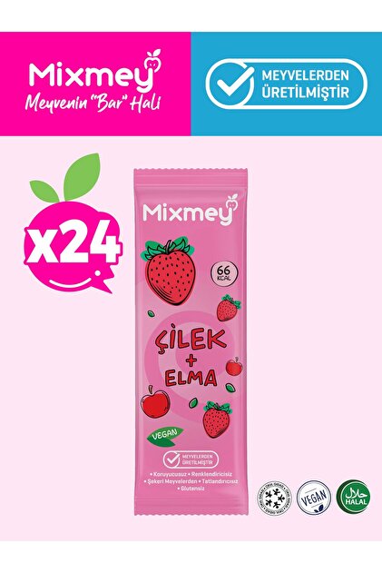 Mixmey Çilek Meyve Barı 24 Adet | Sağlıklı Atıştırmalıklar – Vegan